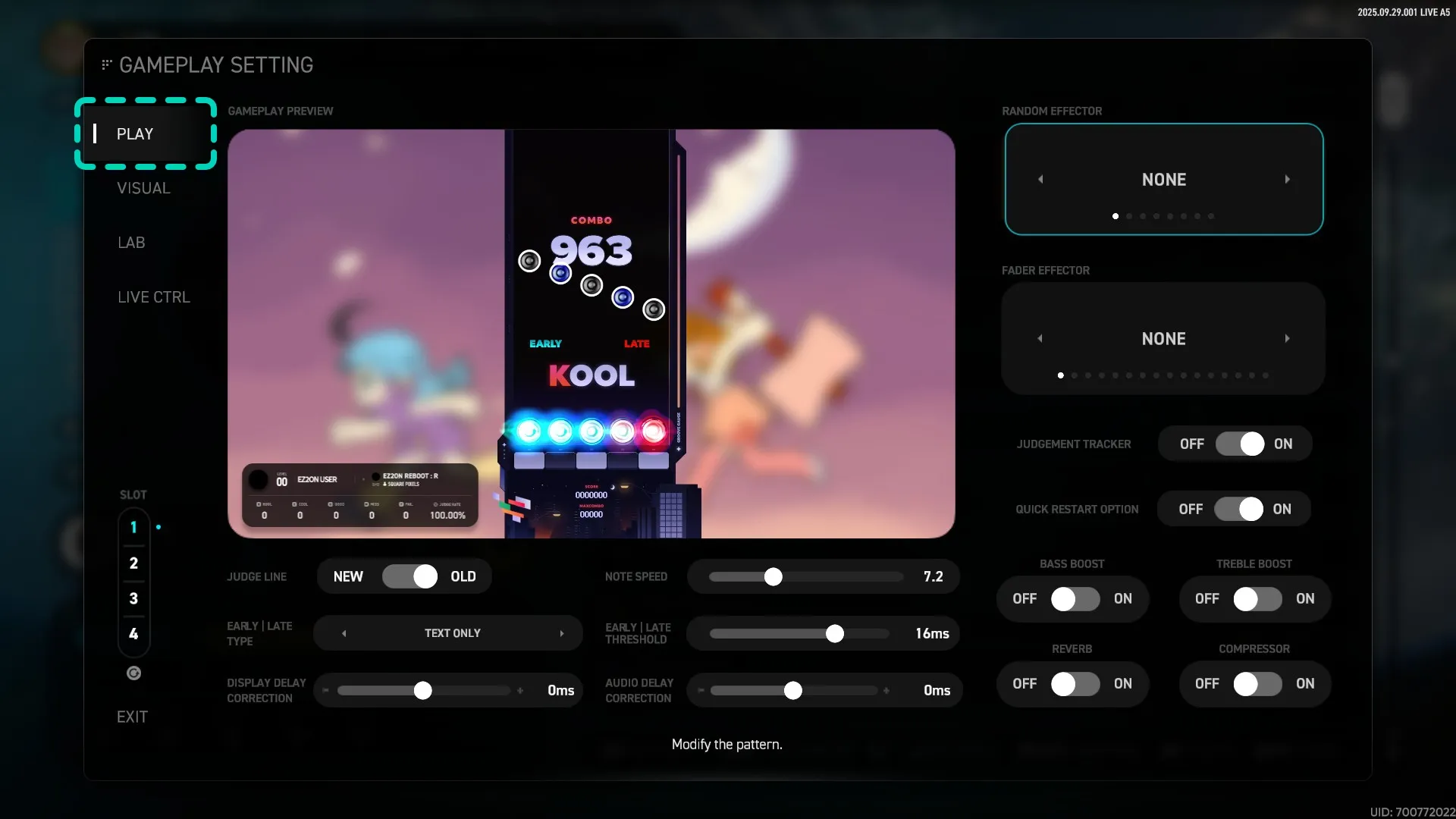 参数设置面板 - PLAY 部分