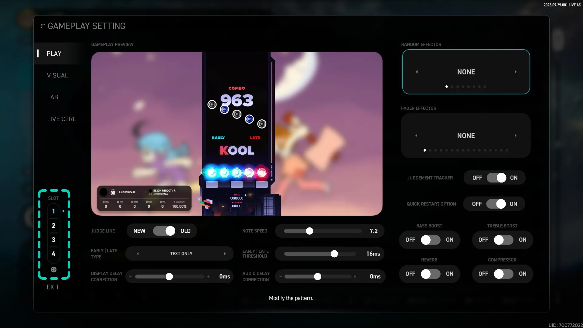 参数设置面板 - SLOT 预置档位功能
